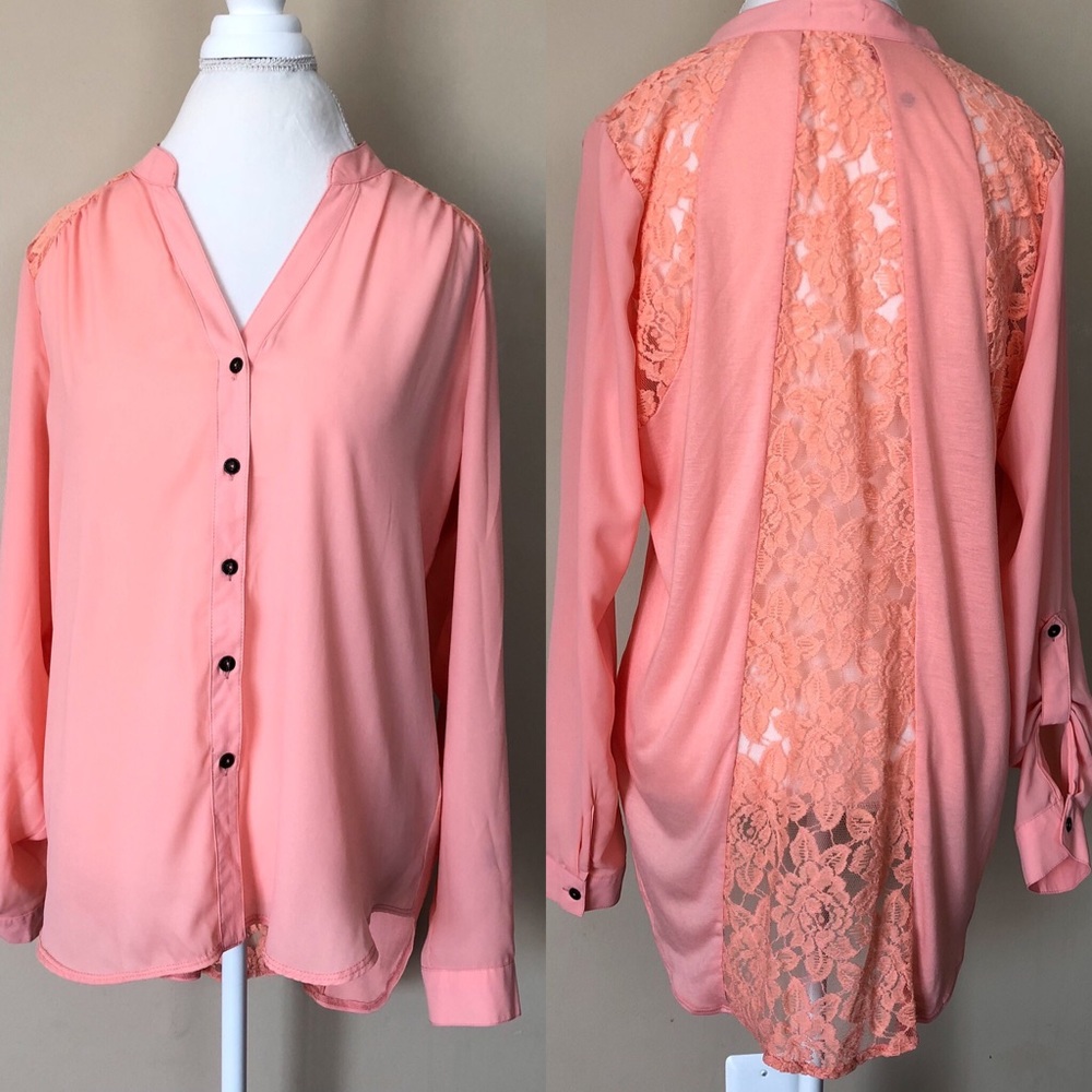 Xhilaration Peach Lace Back Blouse